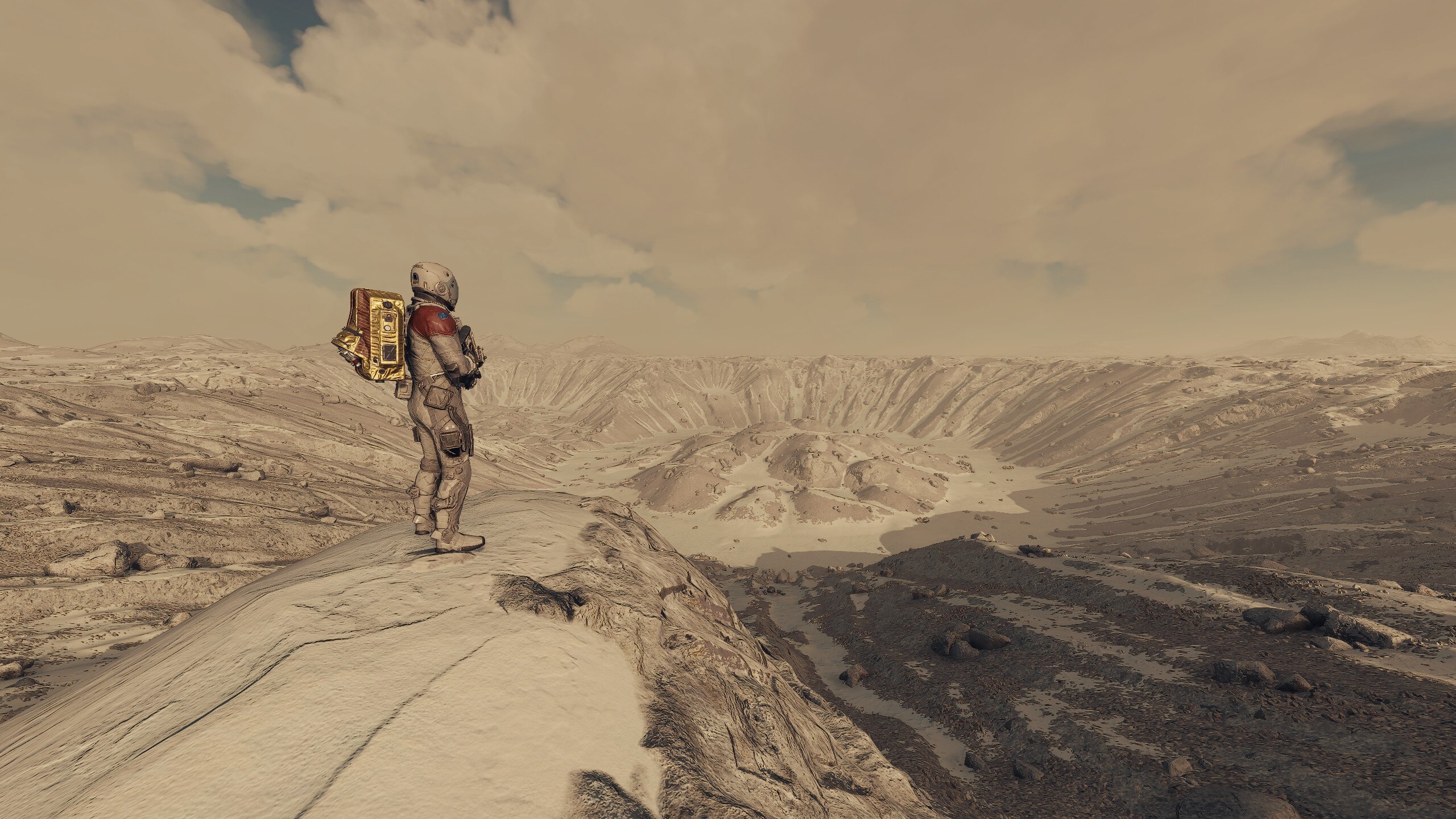 Player standing on the edge of an enormous crater