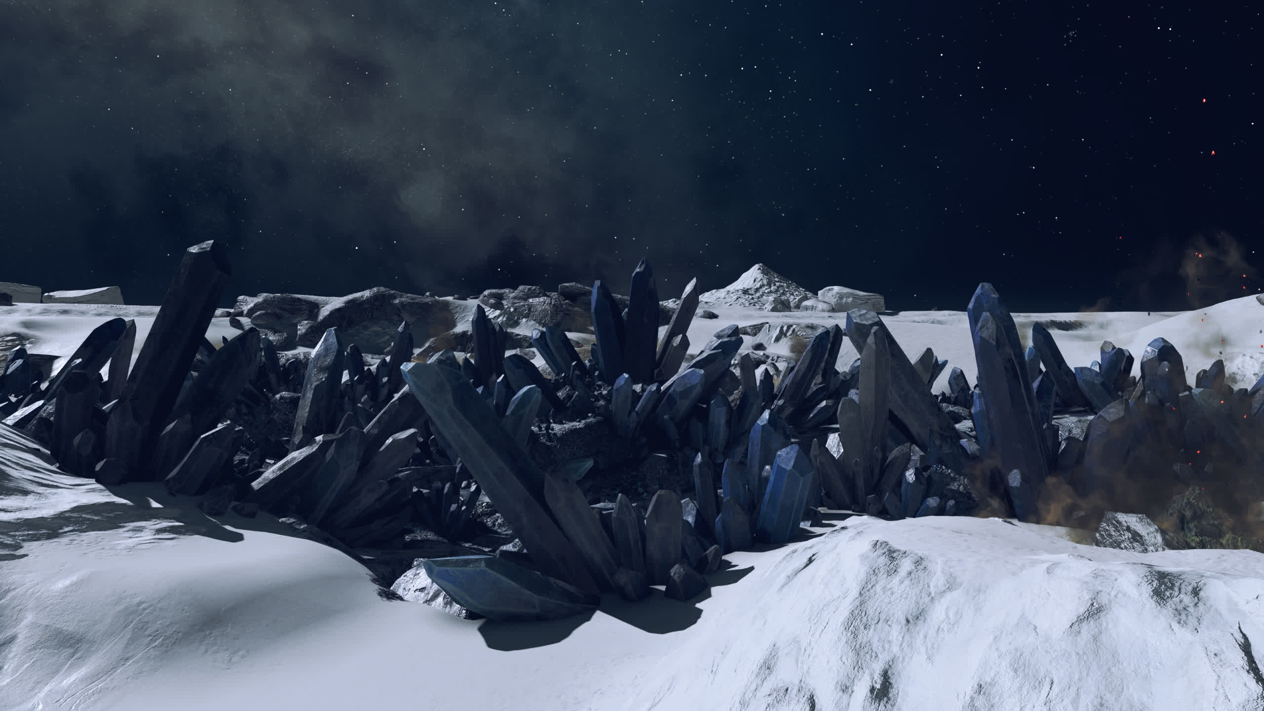 Dark blue crystals on a sufrace of a planet